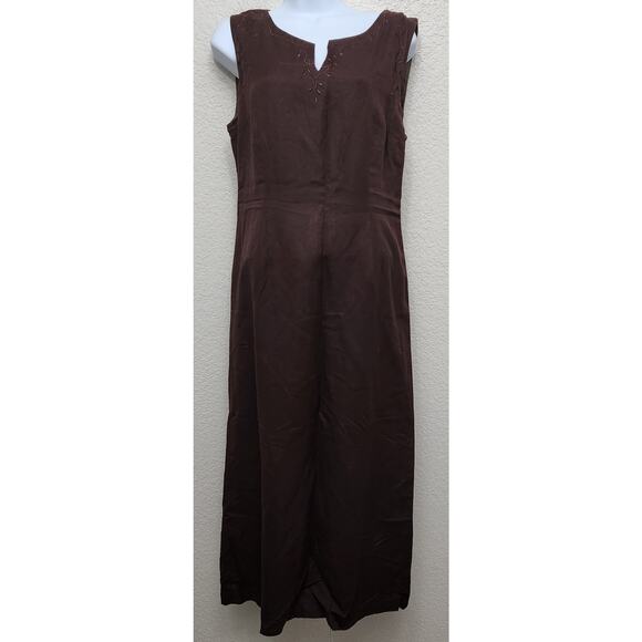 Papell Boutique Brown Sleeveless Embroidered V Neck Maxi Dress 10 Lightweight - Picture 1 of 5